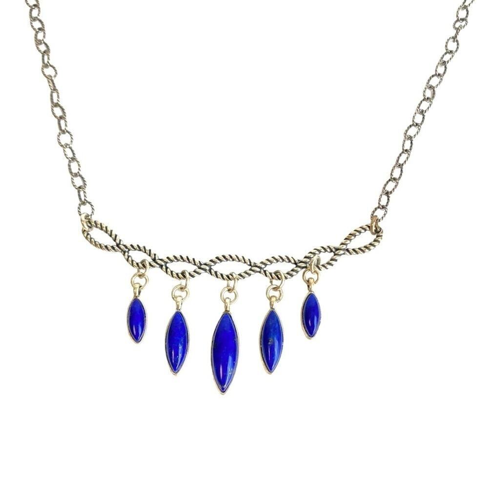 Carolyn Pollack Lapis Lazuli Necklace Sterling Silver Bib Choker‎ Twisted Rope